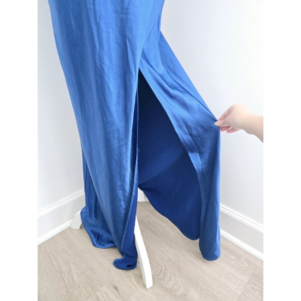Hello Molly Oceanic Eyes Satin Royal Blue Cut Out Slit Sleeveless Maxi Dress S 4 - Picture 5 of 15